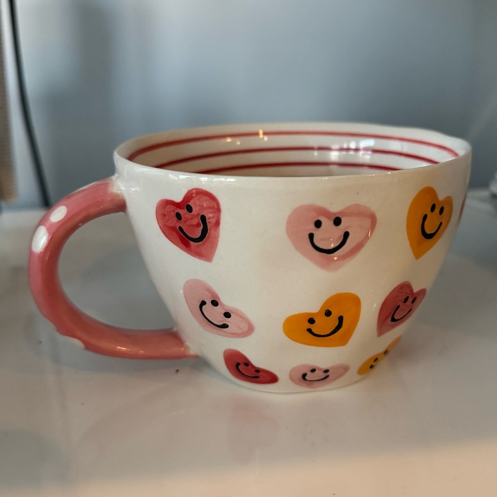 World Market Smiley Face Hearts Tea Cup